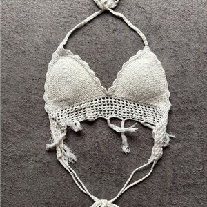 Handmade Crochet Halter Bralette - Cream